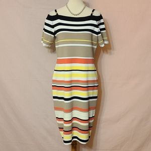 Calvin Klein Off-the-shoulder Multi-colored Striped Dress
